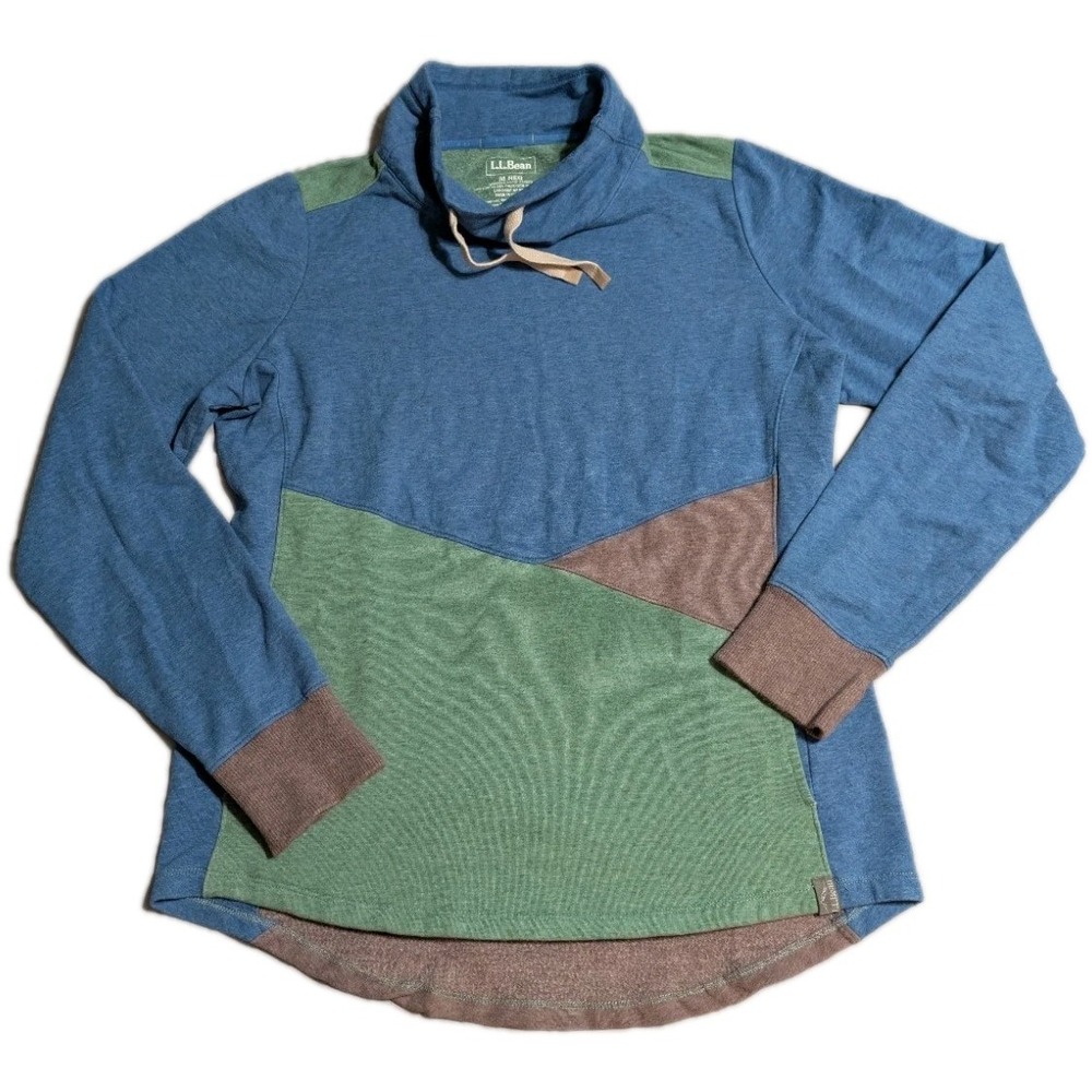 Women's LL Bean Cozy Mixed-Knit Medium Pullover Colorblock Funnel Neck Thumbhole
